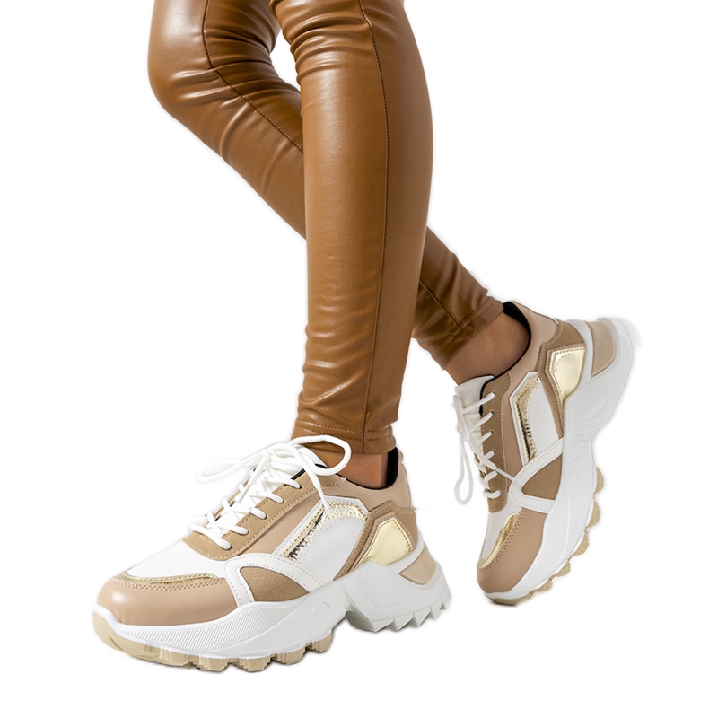 Gordani rosa sneakers med metalliska inlägg beige