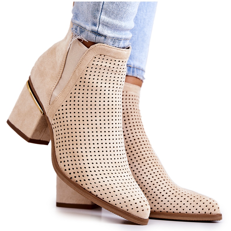 PS1 Mocka Openwork Cowboy Boots Ljus beige Helloni