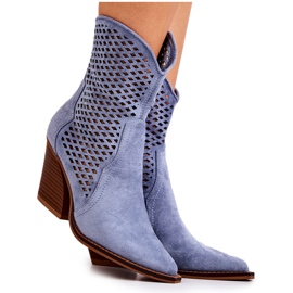 FB1 Genombrutna Cowboystövlar På En Stolpe Blå Caroline