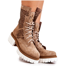 Läder High Boots Workers Nicole Camel 2706 brun