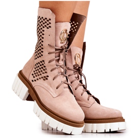 Läder High Boots Workers Nicole Pink 2706 beige rosa