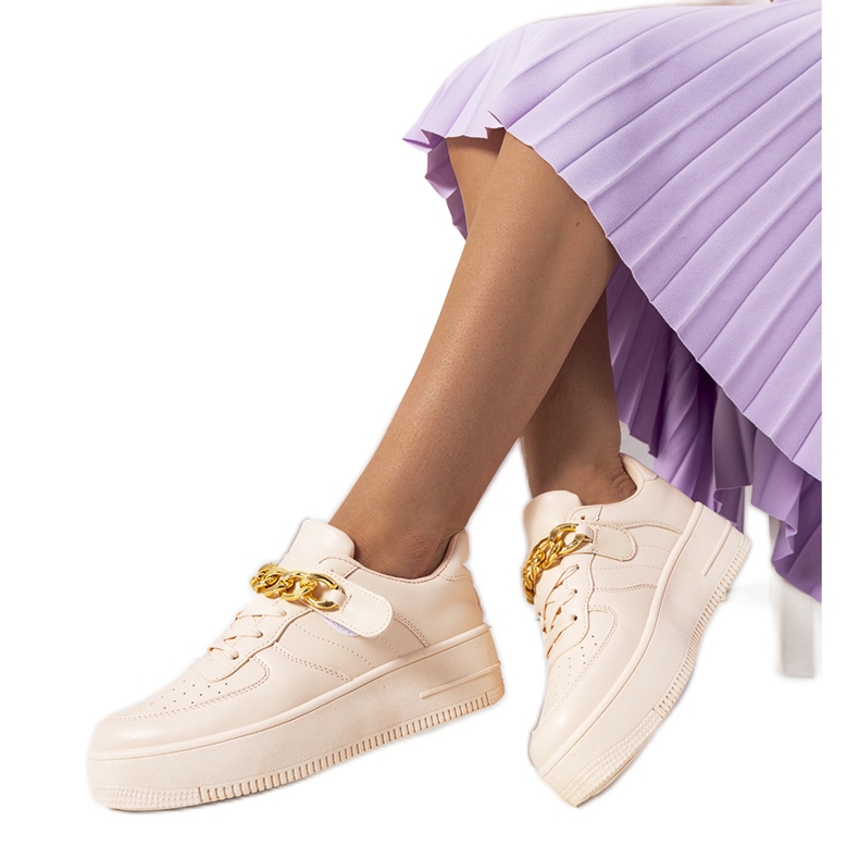 Rosa sneakers med Memphis-kedja beige