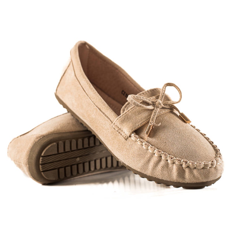 TRENDI Loafers i mocka med rosett beige