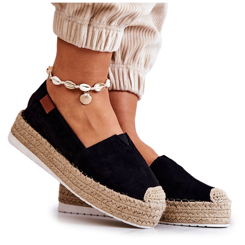 FB2 Svart Lesley Mocka Slip On Espadrilles