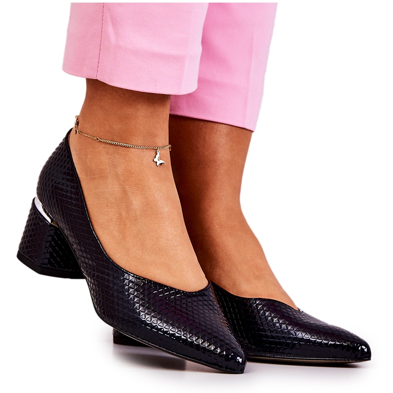 PA2 Läder Pumps Toes In Spitz Marinblå Marilyn