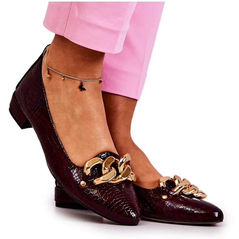 Läderlackerade Snake Pumps Burgundy Elissabeth röd