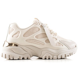 TRENDI Sneakers med mockaskär beige