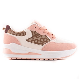 TRENDI Snygga sneakers på plattformen beige brun rosa