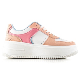 TRENDI Färgglada fashionabla sneakers beige vit blå rosa