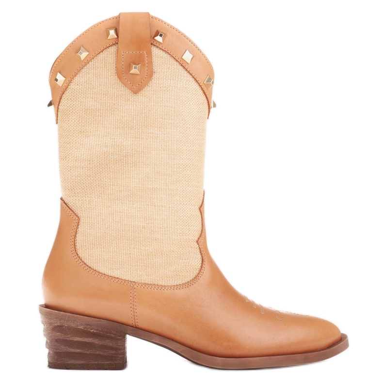 Marco Shoes Cowboystövlar i kombination av läder och linnetyg 2186B + J-003-1266-4 beige
