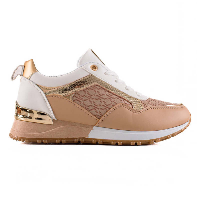 TRENDI Snygga bundna sneakers beige vit brun gyllene