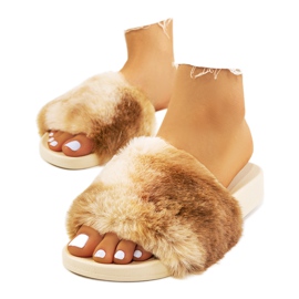 Beiga tofflor med Adelma-päls beige