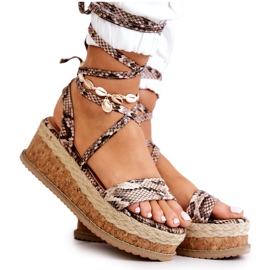 FB2 Läder Wedge Espadrilles Sandaler Beige-Brown Shanna brun