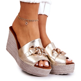 Lewski Shoes Läder Wedge Tofflor Lewski 3062 Golden gyllene
