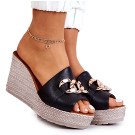 Lewski Shoes Läder wedge tofflor Lewski 3062 Svart