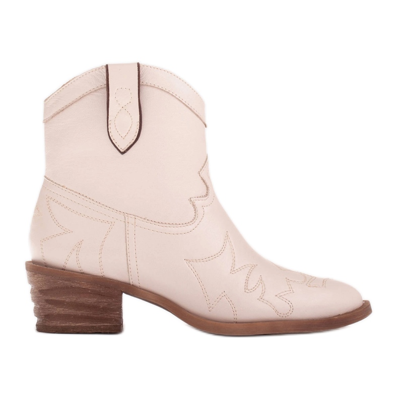 Marco Shoes Cowboystövlar i läder med dekorativa sömmar 2188B-1278-042-1 beige