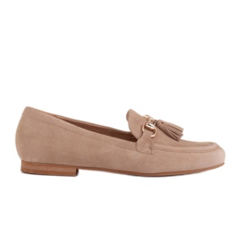 Marco Shoes Loafers i läder med fransar 2199P-047-1 beige