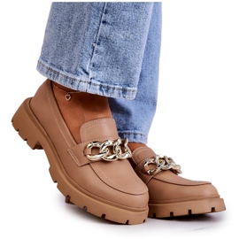 FB1 Läder Loafers Chain Mörkbeige Amicable