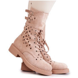 Mocka Openwork Ankel Boots Ljus Beige Hermione