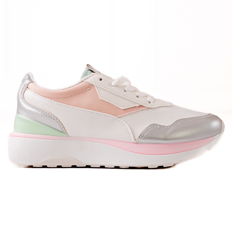 TRENDI Färgglada sneakers på plattformen vit rosa silver-
