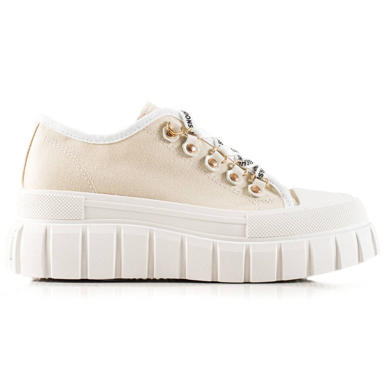 TRENDI Sneakers med snörning på plattformen beige