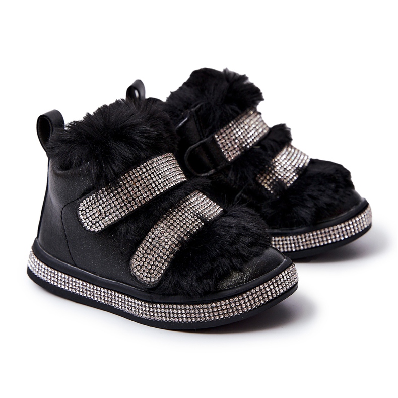 FR1 Svarta Leela barnsnöskor i varma läder