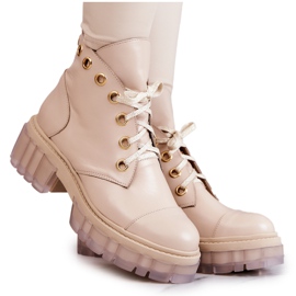 Läderstövlar med en massiv sula Beige Horisont