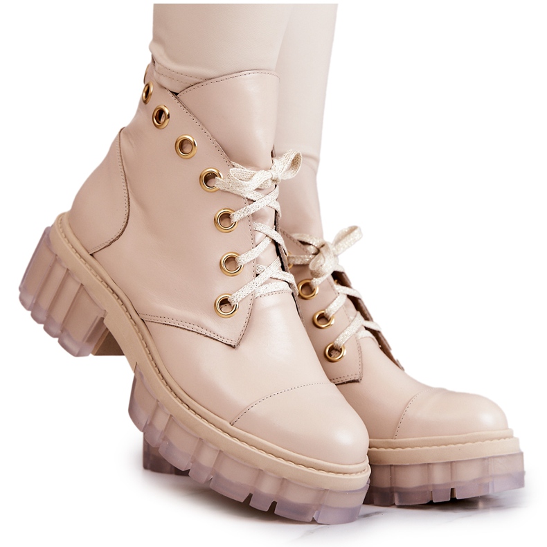 Läderstövlar med en massiv sula Beige Horisont