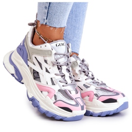 Sneakers i lädersport för kvinnor GOE JJ2N4090 Flerfärgad vit purpur rosa grå