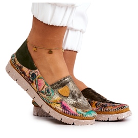 Läder Loafers för kvinnor Maciejka 05434-09 Grön mångfärgad