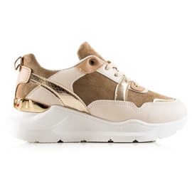TRENDI Snygga sneakers beige brun gyllene