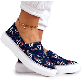 Damsneakers Slip On Memory Foam Big Star JJ276016 Marinblå mångfärgad