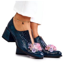 PA2 Läder Brogues krokodilmönster med grön Delaver-dekoration