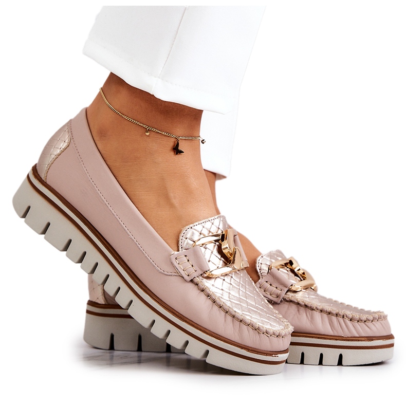 Lemar Läder Loafers för kvinnor på beige Venesia-plattform