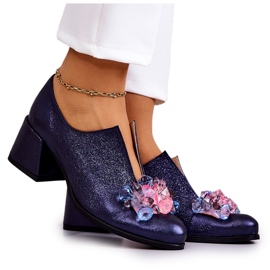 PA2 Metallic läderskor med marinblå prydnad Delaver