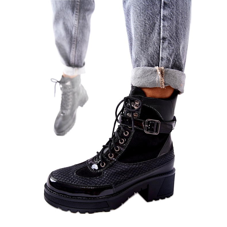 PG1 Svarta Devera arbetarkängor med spänne