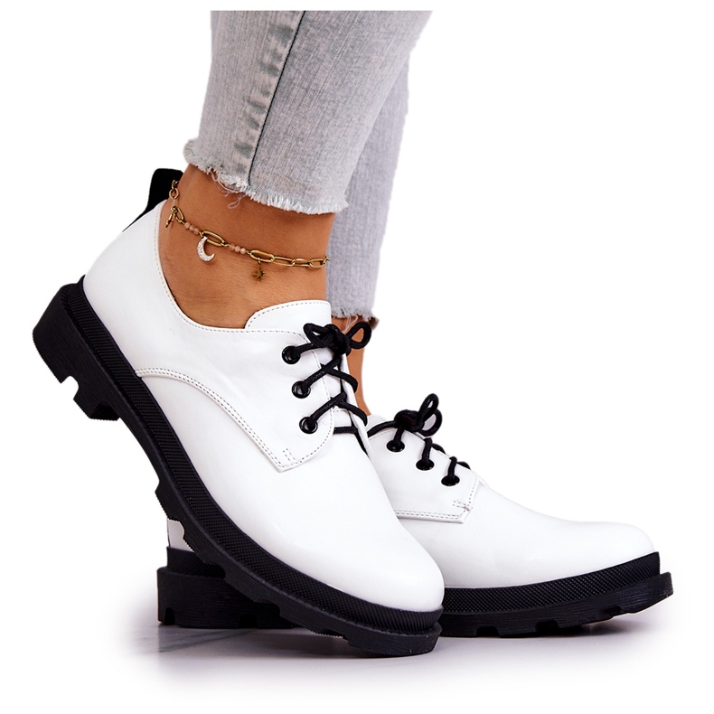 S.Barski Klassiska Brogues för kvinnor Oxford White Colton vit