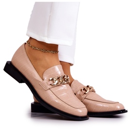 Vinceza Läder Loafers Loafers Med Beige Killen Kedja gyllene