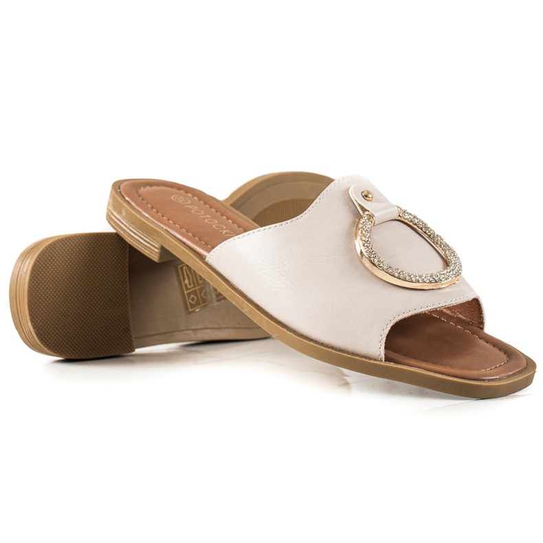 W. Potocki Beige tofflor med Potocki-prydnad