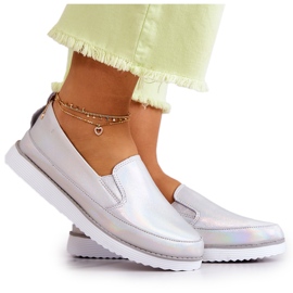Läder Sneakers Slip-On S.Barski Holographic Silver för kvinnor