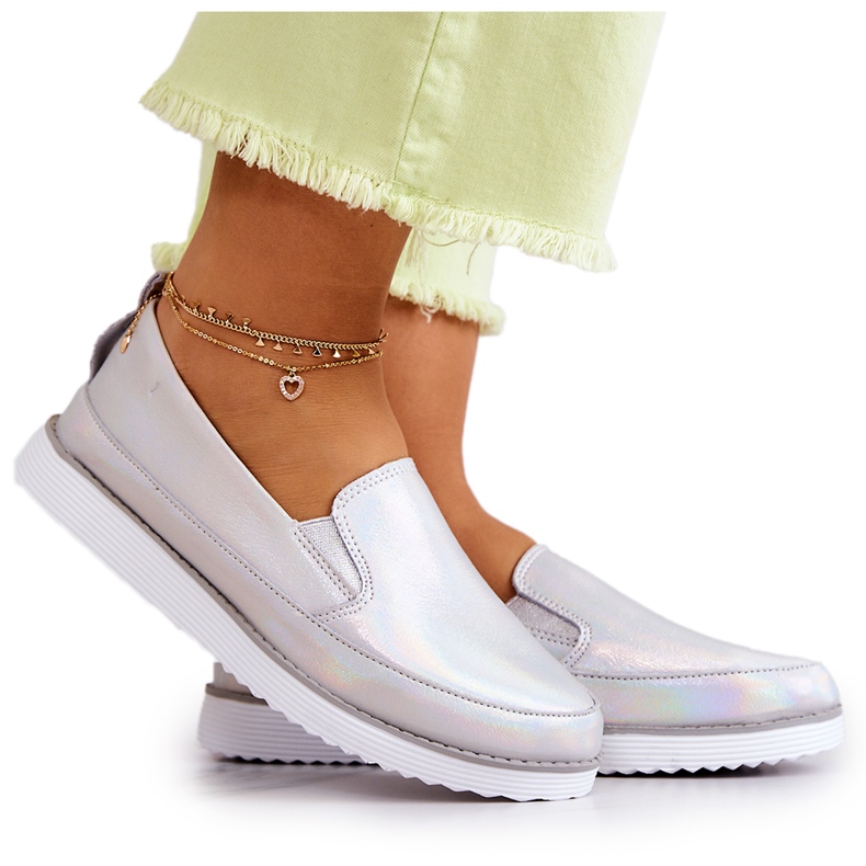 Läder Sneakers Slip-On S.Barski Holographic Silver för kvinnor silver-