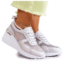 S.Barski Läder Wedge Sneakers Med Mesh Silver