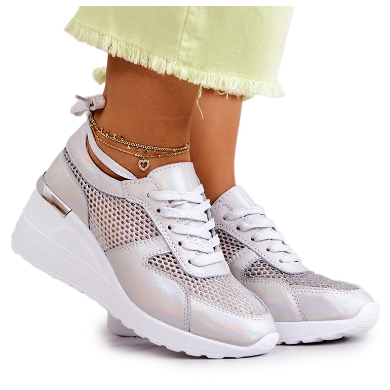 S.Barski Läder Wedge Sneakers Med Mesh Silver silver-