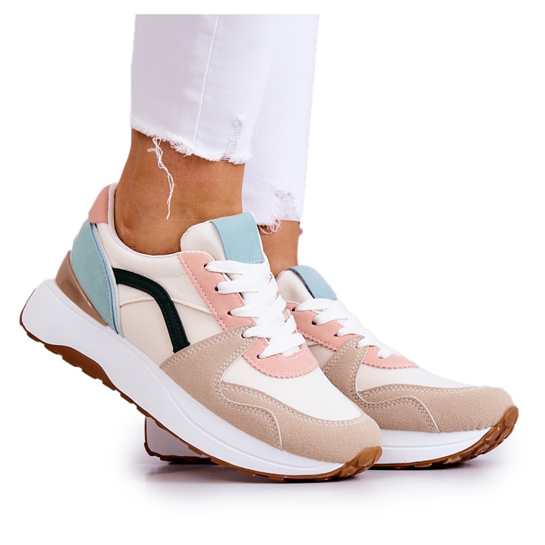 FG2 Beige och gröna Coryse bundna sportskor brun