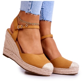 FW1 Espadriller för kvinnor på en flätad plattform Camel Canillo brun