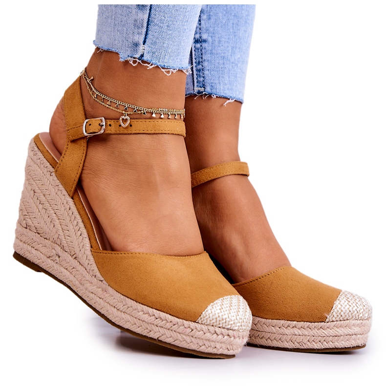 FW1 Espadriller för kvinnor på en flätad plattform Camel Canillo brun