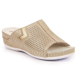 Läder wedge tofflor S. Barski W OLI163B gyllene