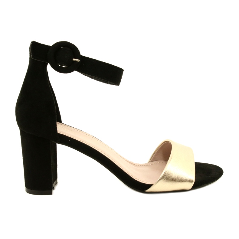 Svarta och guld sandaler på en klack Evento 20SD98-1617 gyllene