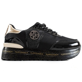 Filippo Fashionabla lädersneakers svart gyllene