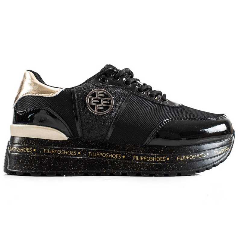Filippo Fashionabla lädersneakers svart gyllene